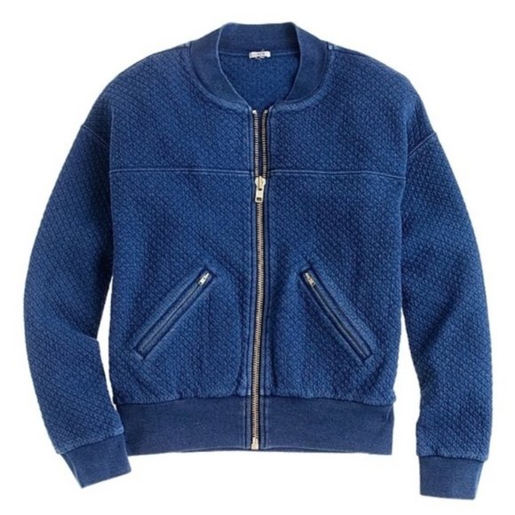 J. Crew Jackets & Blazers - J. Crew Blue Quilted Gold Zip Up Bomber Jacket